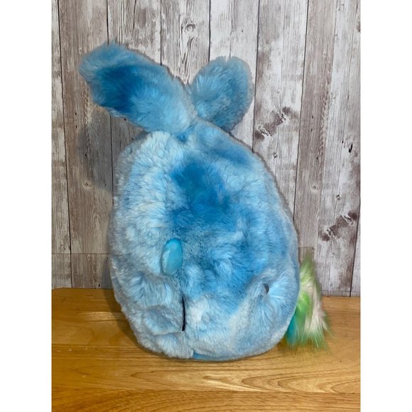 FAO Schwarz Bunny Rabbit Blue Plush Stuffed Animal Rainbow Pom Pom Tail Round - Picture 4 of 8